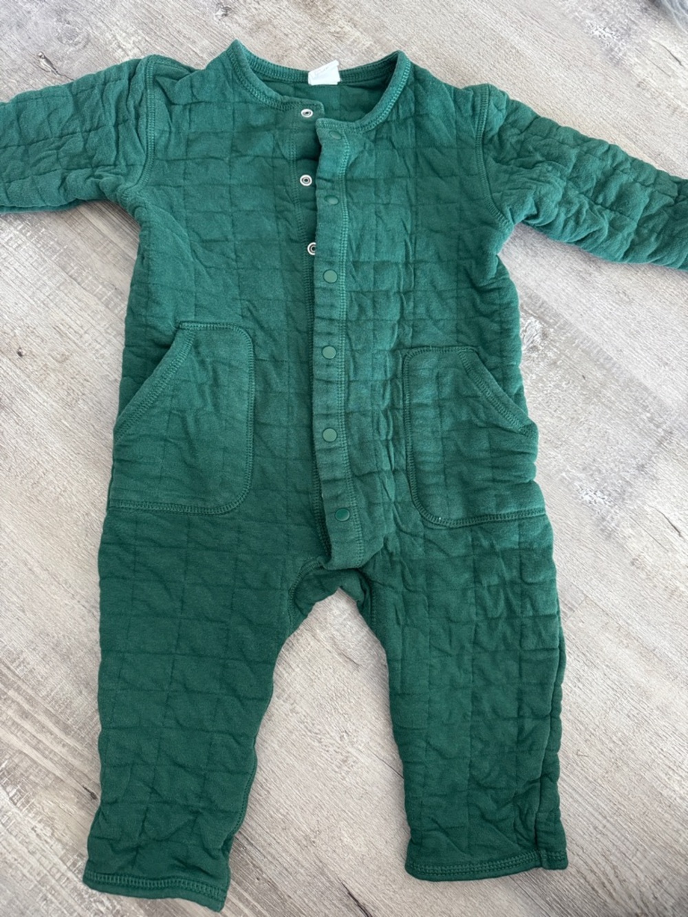 H&M 12-18m Long-Sleeve Quilted One-Piece Romper - Dark Forest Green